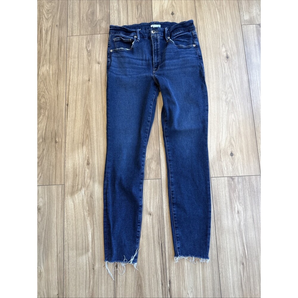 Good American Good Legs Skinny Jeans Women's Size 10/30 Blue Wash Fray Hem